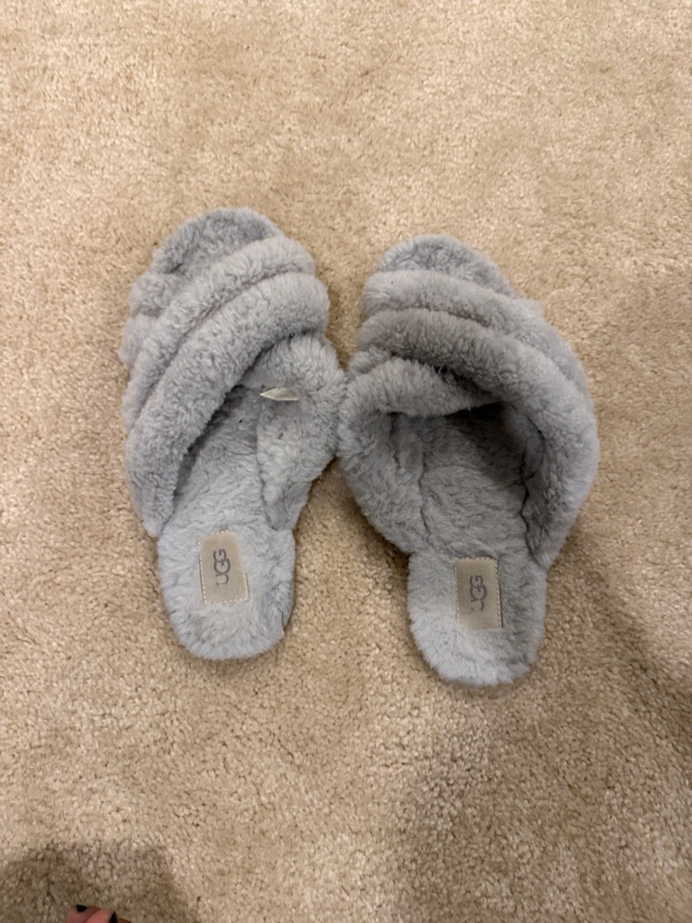 UGG Light Grey Shearling Crossover Slide Slippers